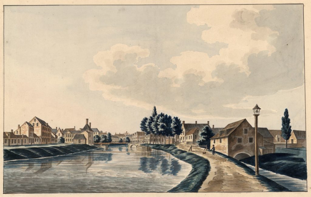 Gezicht op de Minnemeers, de Minnemeersbrug en de Reke - Jean-Baptiste Joseph Wynantz - © Stad Gent, De Zwarte Doos, Stadsarchief.